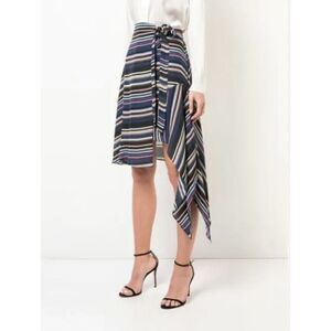 Nicole Miller‎ Flight Stripe Asymmetrical Silk Skirt In Blue Multi Size XS